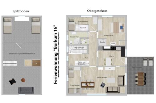 Borkum Ferienwohnung FeWo Borkum 16 - Grundriss - nicht ganz maßstabgerecht