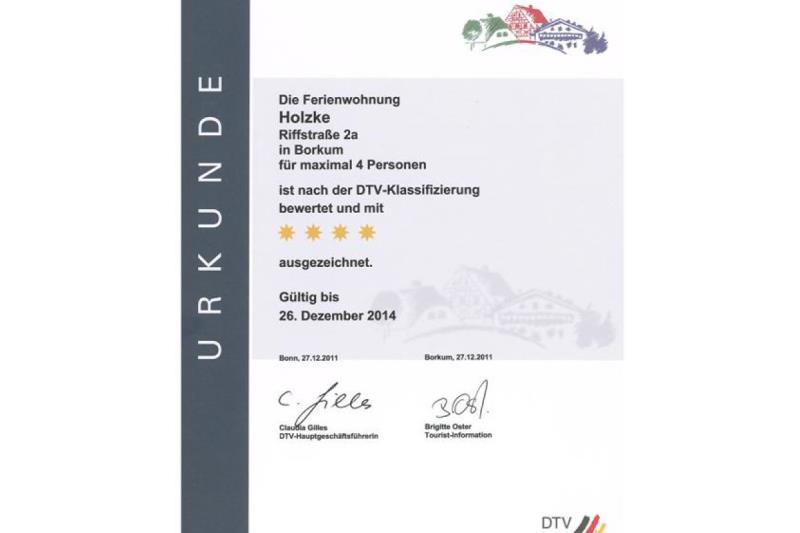 Borkum Ferienwohnung Holzke - DTV-Zertifikat