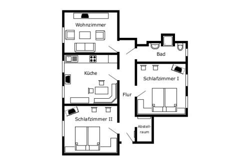 Borkum Haus Staiger-van Dyken - Ferienwohnung 1 - Grundriss der Wohnung
