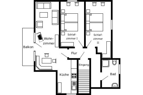 Borkum Haus Thilo - Ferienwohnung 3 - Grundriss der Wohnung