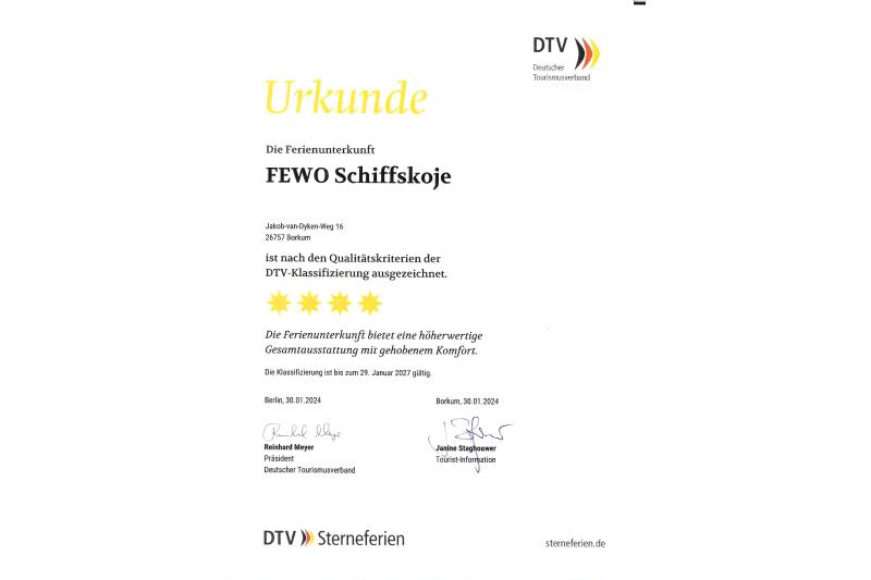 Borkum Ferienwohnung Schiffskoje**** - 240827 DTV Zertifikat bis 2027 page 0001