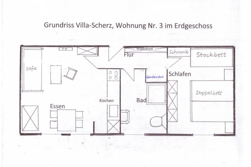 Borkum Ferienwohnung Villa Scherz - Grundriss neu 1